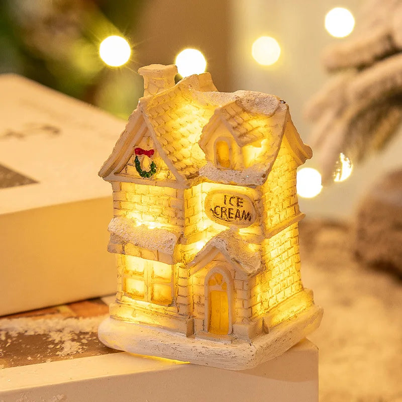 Enfeite de Natal em Resina, Casa em Miniatura, Decoração de Mesa, Figurinha de Aldeia Natalina, Decoração de Mesa para Casa de Férias, Presente de Natal
