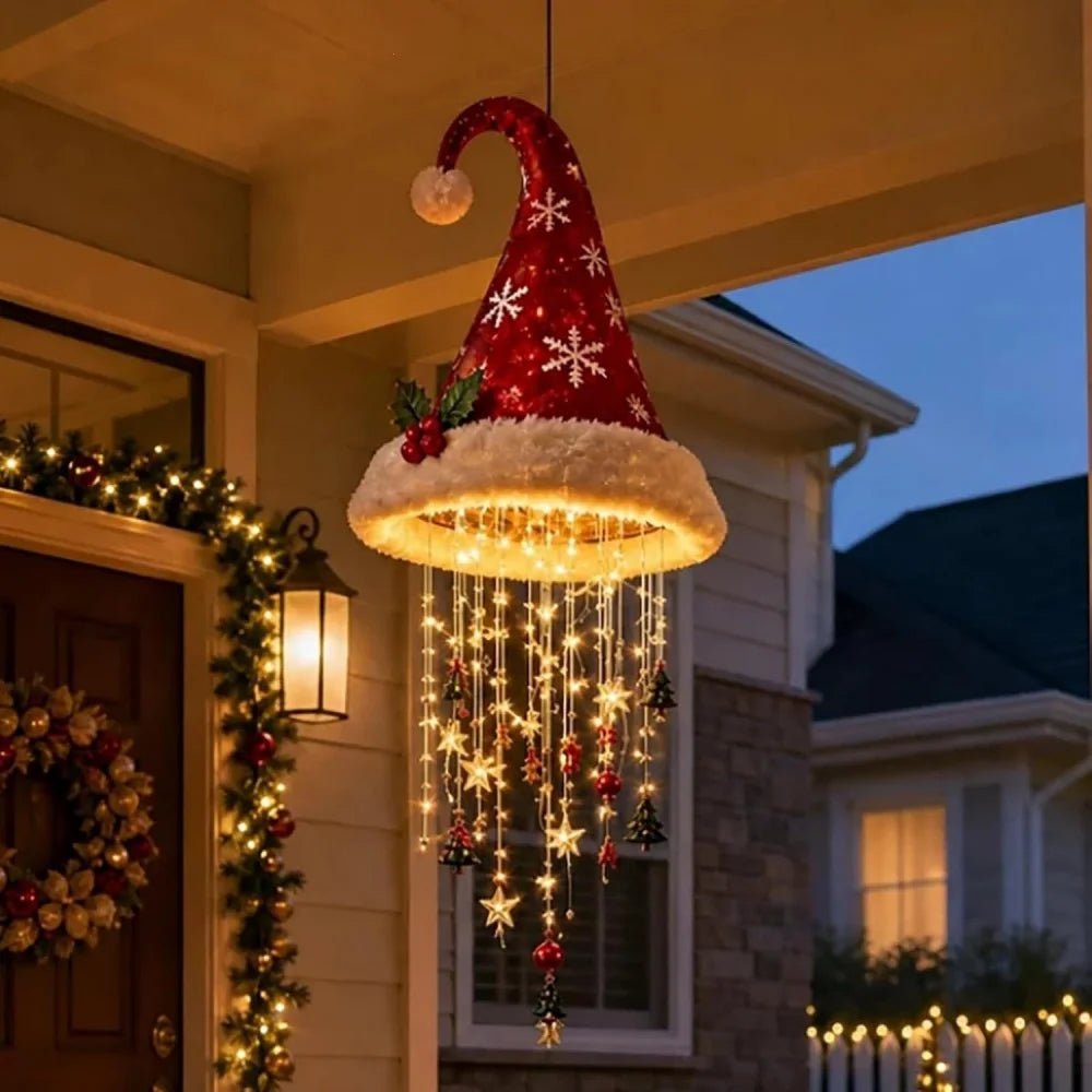 Chapéu de Papai Noel Iluminado com Flocos de Neve, Pendente para Árvore de Natal, Lanterna Suspensa, Decoração de Natal para Casa, Presentes para Festa de Ano Novo