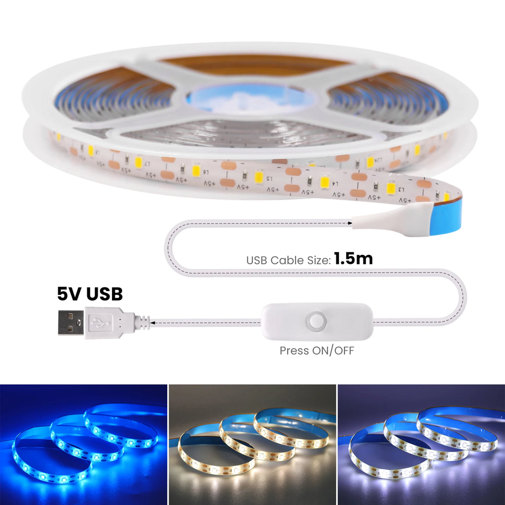 5v 2835 luz de tira led usb 60leds/m fita flexível led com interruptor branco quente à prova dwaterproof água luzes led para decoração do quarto