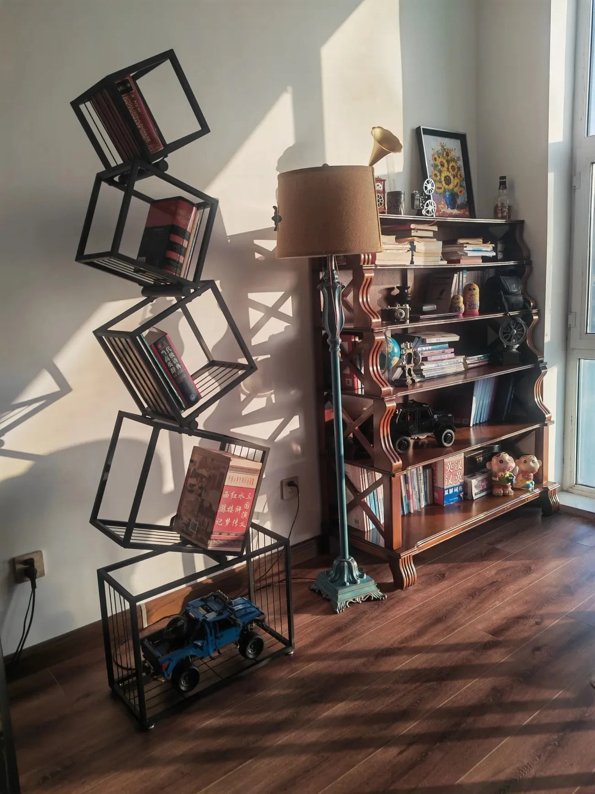 Decoração moderna para sala de estar, prateleira de arte em ferro, escritório, estudo, estante, armazenamento multicamadas para organizar livros e decorações