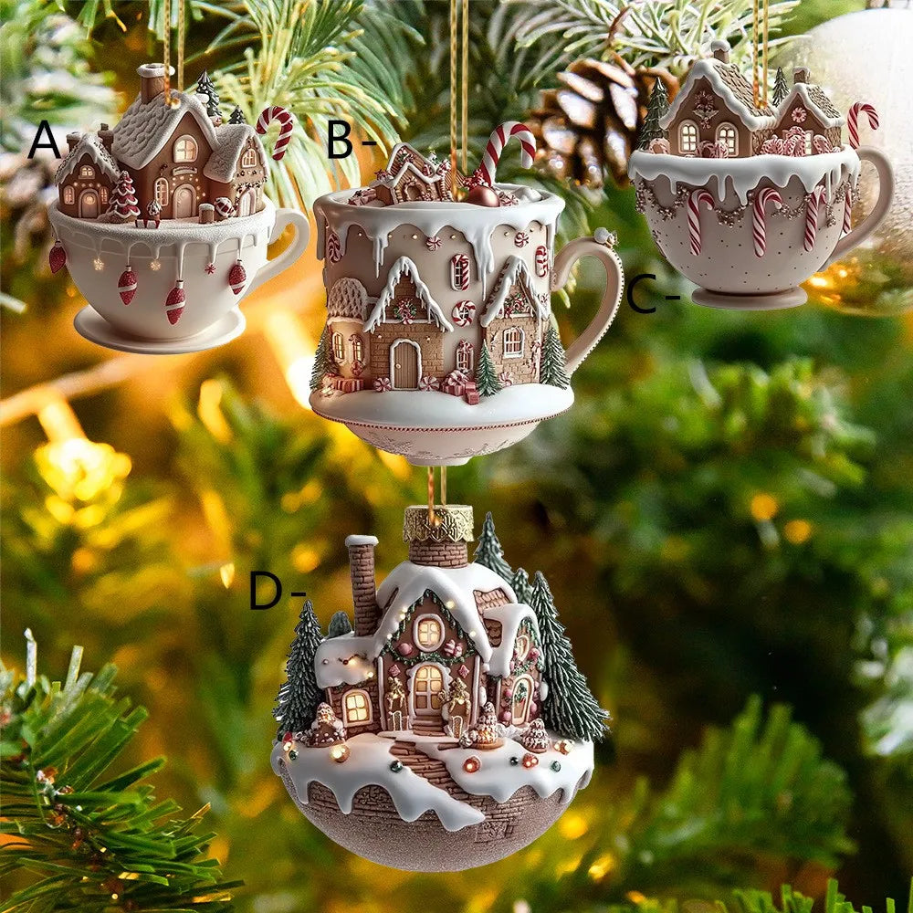 Decorações de árvore de natal 2d acrílico plano casa quente pequena xícara de café pendurado pingente ornamentos ano novo decoração de festa em casa