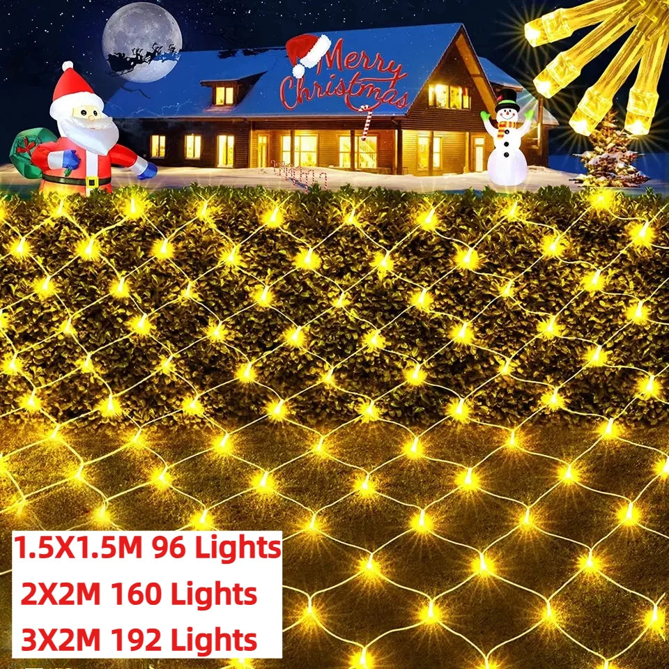 Decorações de natal lâmpada led rede de pesca luz ao ar livre à prova dwaterproof água rua árvore decoração luz festival casamento malha luz