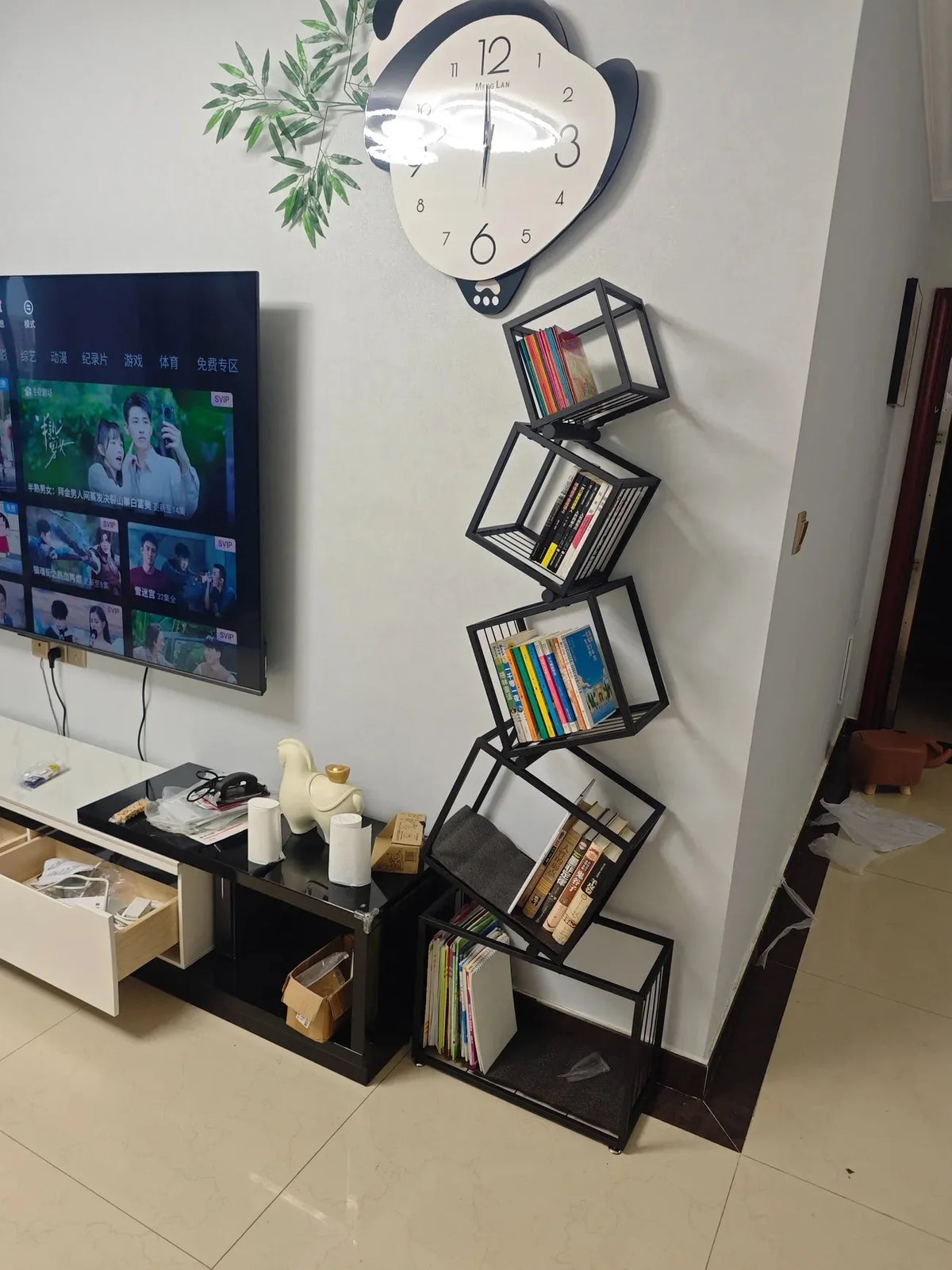 Decoração moderna para sala de estar, prateleira de arte em ferro, escritório, estudo, estante, armazenamento multicamadas para organizar livros e decorações