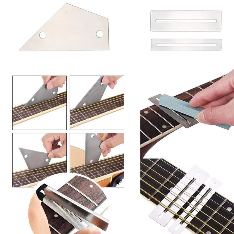 Kit de ferramentas para reparo de manutenção de guitarra, organizador de cordas, régua de ação, ferramenta de medição, chave sextavada, conjunto de arquivos fin