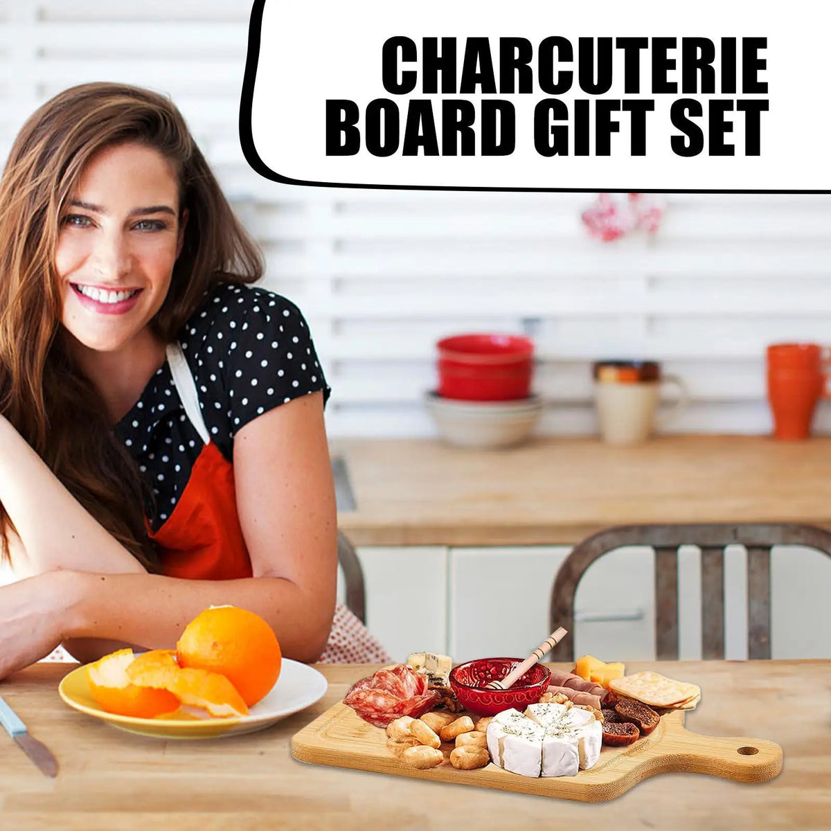 Conjunto de placa de charcutaria de bambu-bandeja de servir queijo de madeira com talheres para casamento natal festa de inauguração decoração de casa