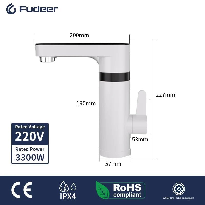Fudeer 3400W 220V Cozinha Elétrica Aquecedor de Água Torneira Instantânea de Aço Inoxidável Torneira de Água Aquecedor Torneira de Aquecimento Frio - Kasa & Pet