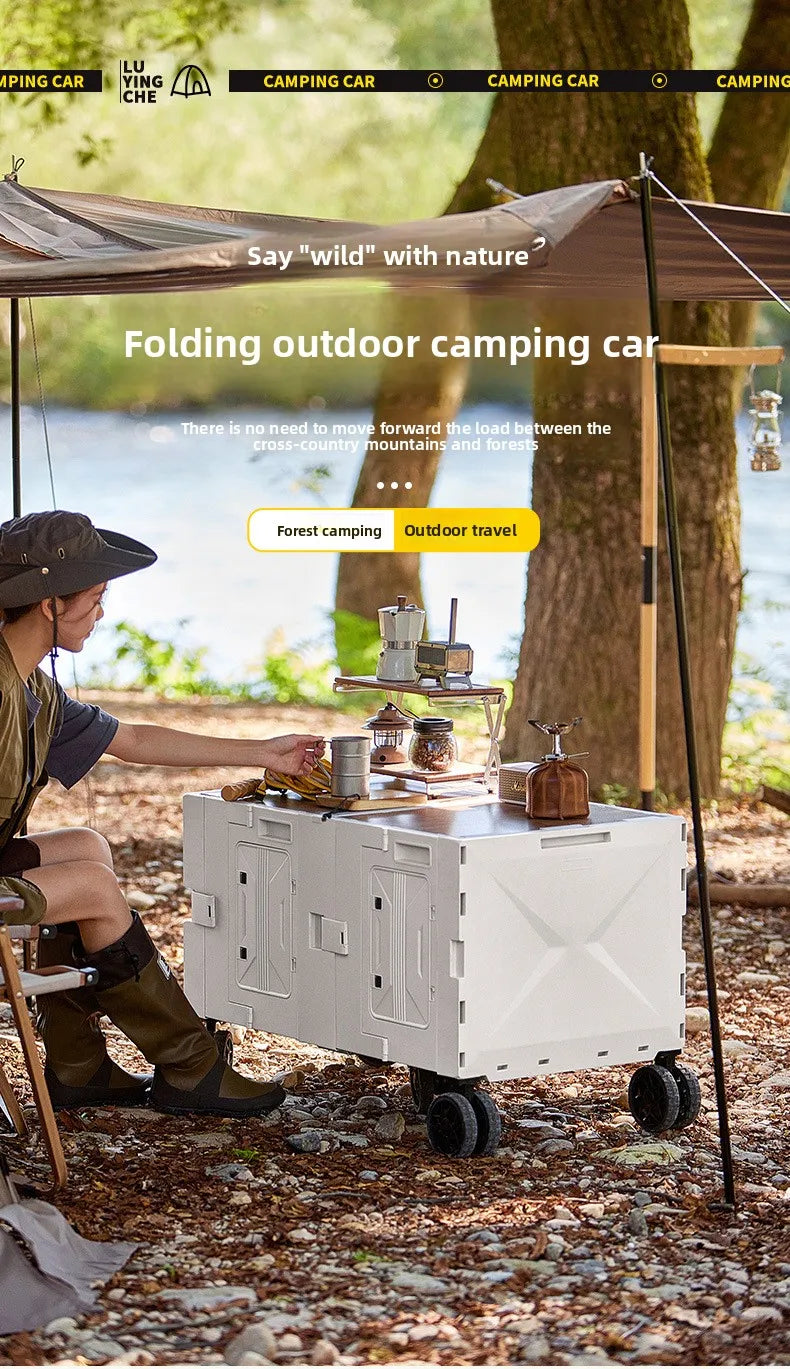 Carrinho de Camping para Exterior, Ferramentas de Piquenique, Mesa de Jantar Dobrável e Móvel para Carro, Carro de Camping Multifuncional