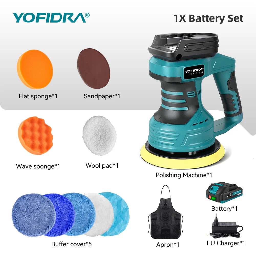 Polidora Automotiva Sem Fio YOFIDRA com 8 Velocidades Ajustáveis, Ferramenta Elétrica para Polimento, Lixamento e Selagem, Compatível com Bateria Makita 18-21V