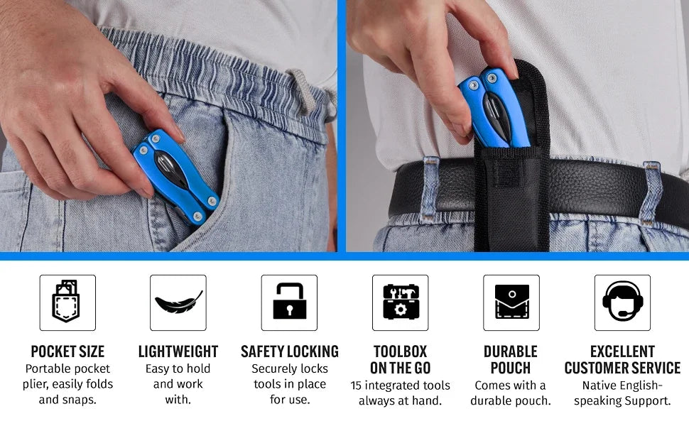 Alicate dobrável multifuncional profissional, mini ferramentas manuais EDC bolso portátil de aço inoxidável, terno de sobrevivência para acampamento ao ar livre