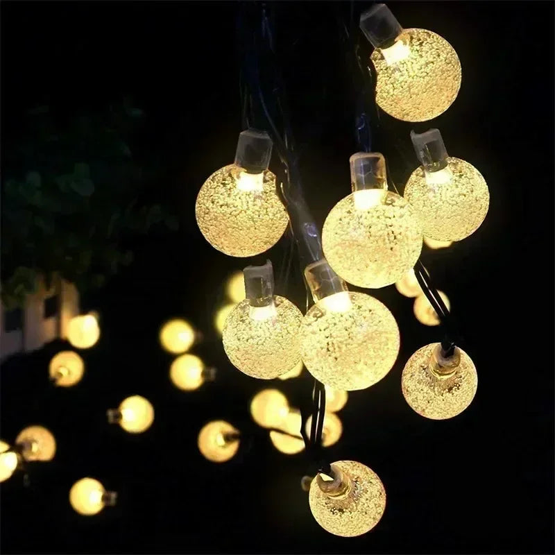 Luzes de cordão solares para exterior, luzes de globo de cristal LED, luzes de fada solares à prova d'água para decoração de jardim, Natal e exteriores