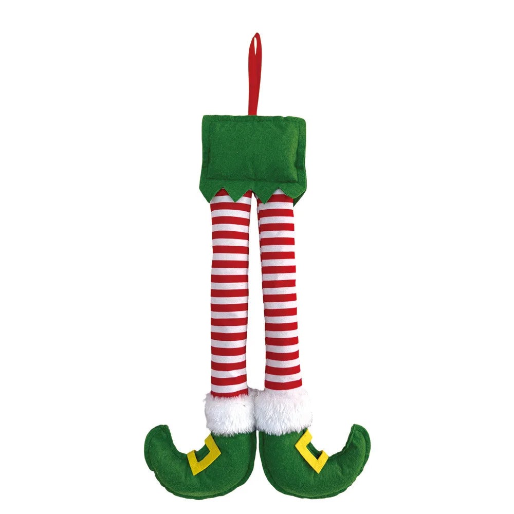 Nova decoração de porta de Natal com laço, árvore de Natal, Papai Noel e enfeite de perna de elfo, decoração de cenas natalinas para casa.