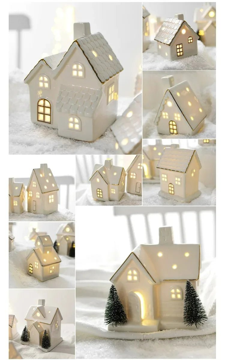 Enfeites de Cerâmica Criativos para Árvore de Natal: Casa de Neve Luminosa para Arranjo de Cenário e Pequenos Enfeites de Mesa