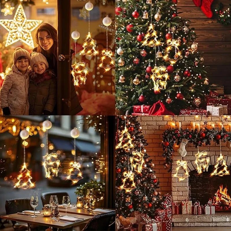 Led luzes da janela de natal silhueta decoração sino árvore de natal papai noel para o ano novo decoração de natal lâmpada de corda de fadas