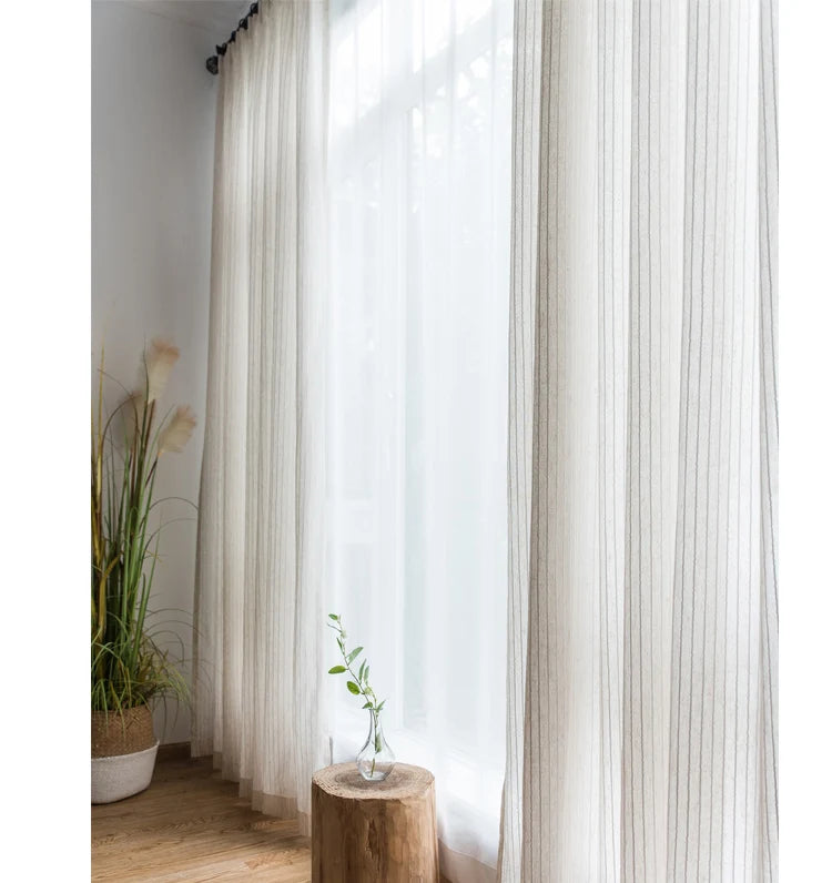 Cortinas listradas de algodão e linho, cortinas de tule para quarto, sala de estar, varanda, livro, quarto infantil, fios de cortina personalizados
