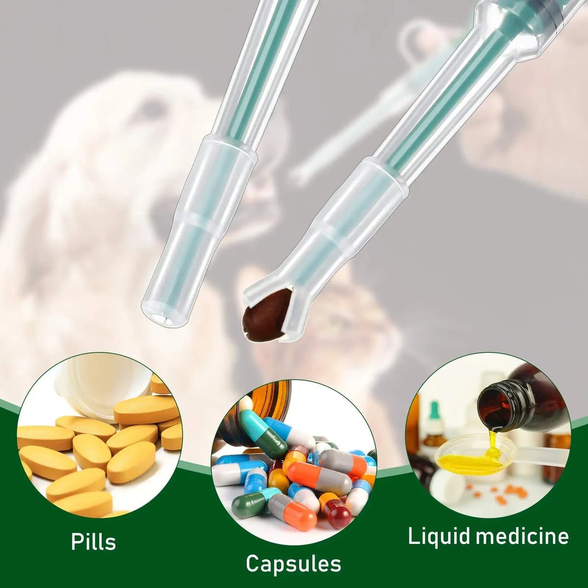 Dispensador de medicação para animais de estimação, bastão de alimentação para gatos e cães, comprimidos para comer, artefatos de medicação, cuidados com doença de animais de estimação