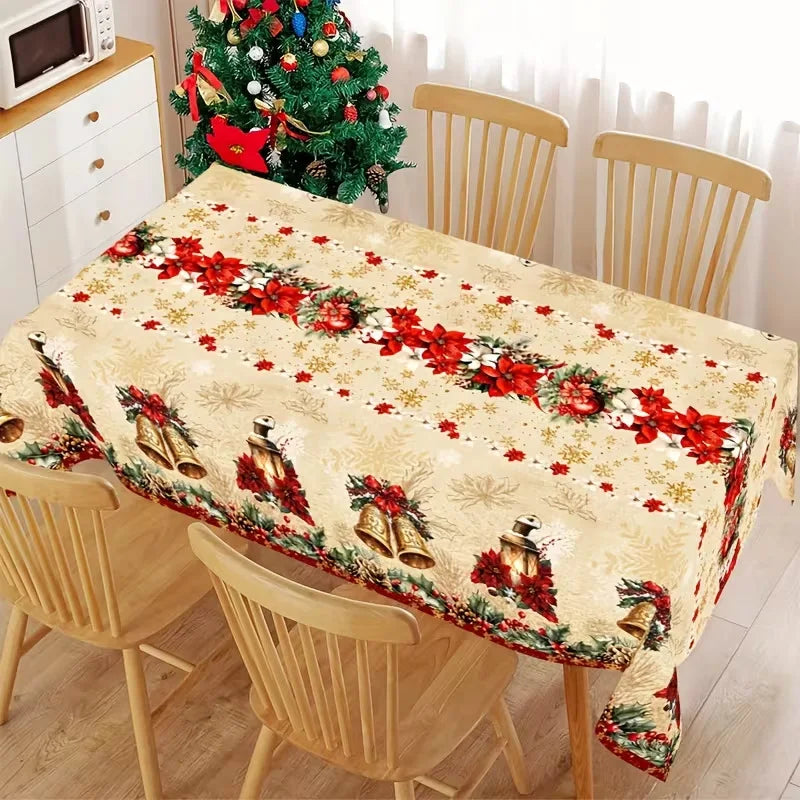 Toalha de Mesa de Natal: Decoração Clássica de Inverno com Estampa de Papai Noel, Floco de Neve e Pinhas – Suprimentos para Cenário Festivo