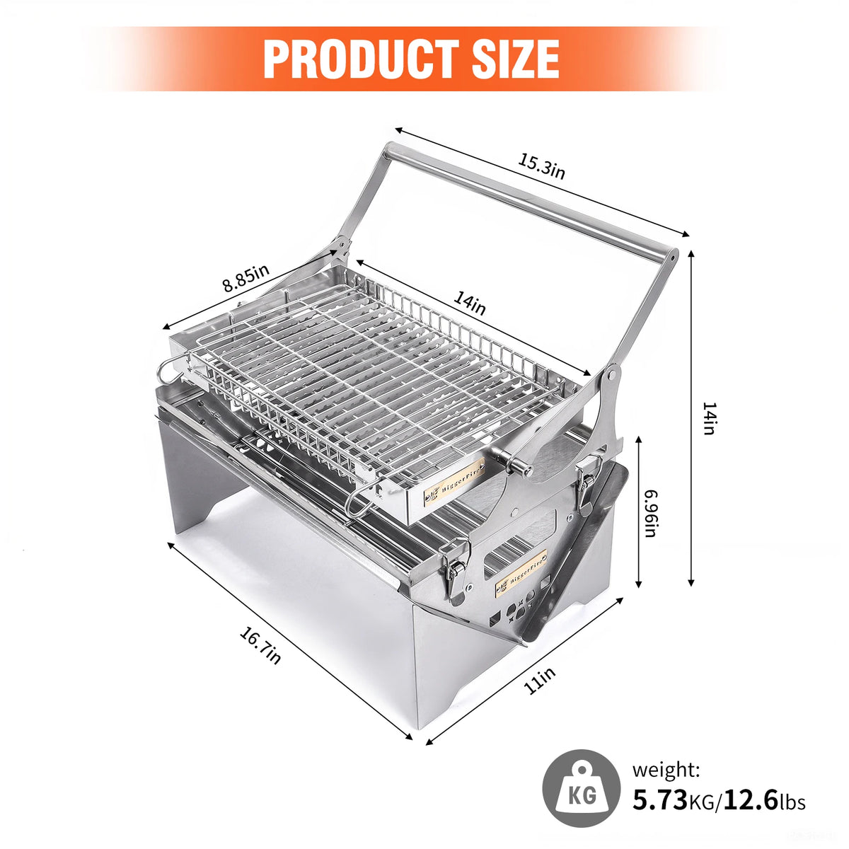 Flip Grill 360 °   Churrasqueira Rotativa, Grelha Manual com Sistema de Empurrar e Puxar para Grelhar com Carvão, Ideal para Acampamentos e Piqueniques ao Ar Livre