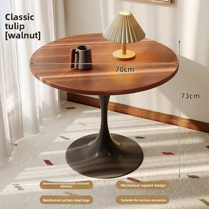 Mesa redonda, mesa de jantar de madeira para uso doméstico, mesa lateral, mesa de café para negociações, mesa redonda para café, base de metal em aço carbono