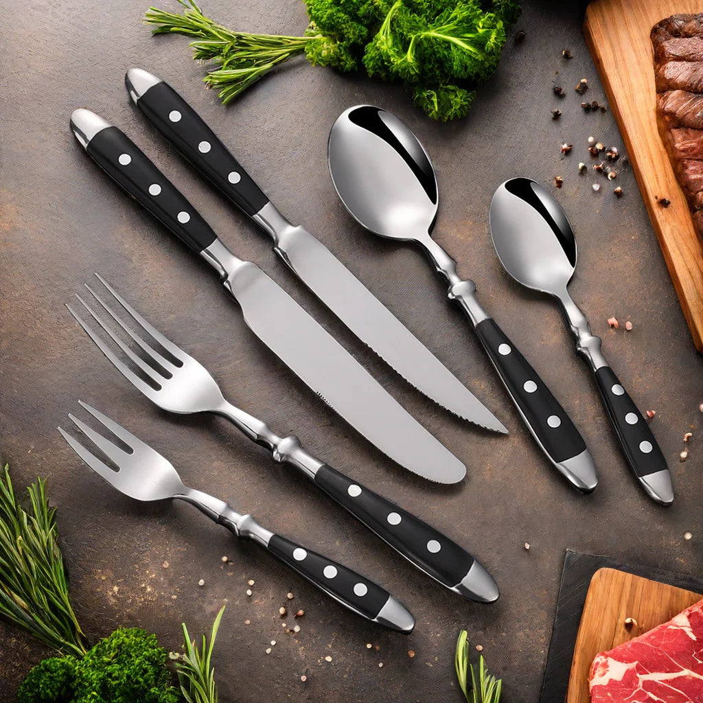 Clássico elegante conjunto de talheres de aço inoxidável garfo colher faca completa jantar garfo bife faca colher de chá criativo conjunto de louça