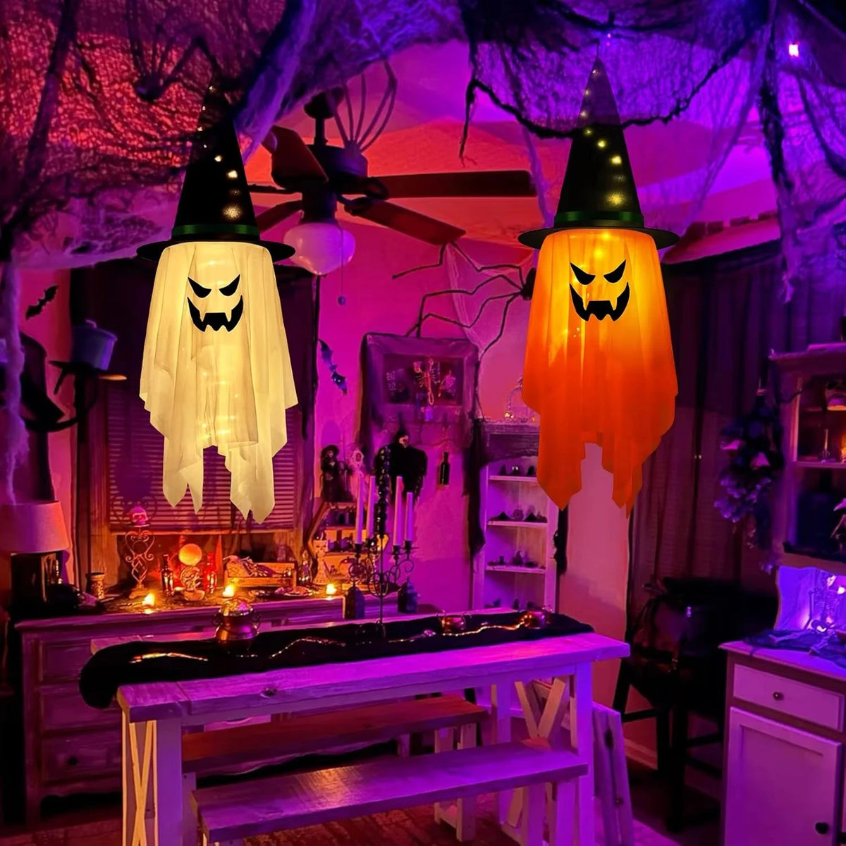 Decoração de Halloween com Fantasma Luminoso LED para Casa, Interior e Exterior, Casa Assombrada, Bar, Adereços de Terror Suspensos, Decoração de Fantasma com Luzes