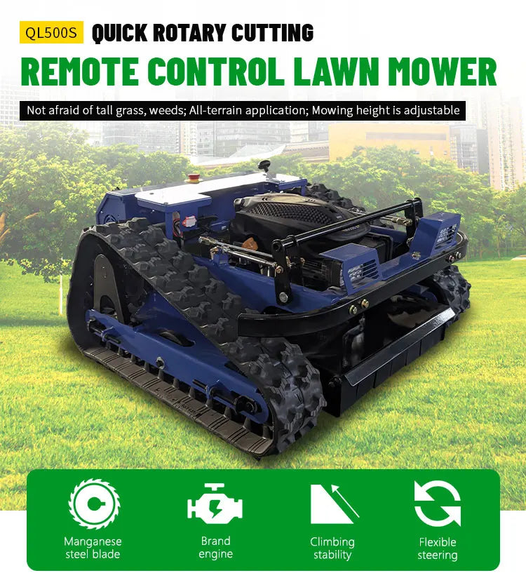 Mini cortador de grama com trilho com controle remoto multifuncional para capinação de jardim usado para cortador de grama de pá de fôlego em pendentes de estrada