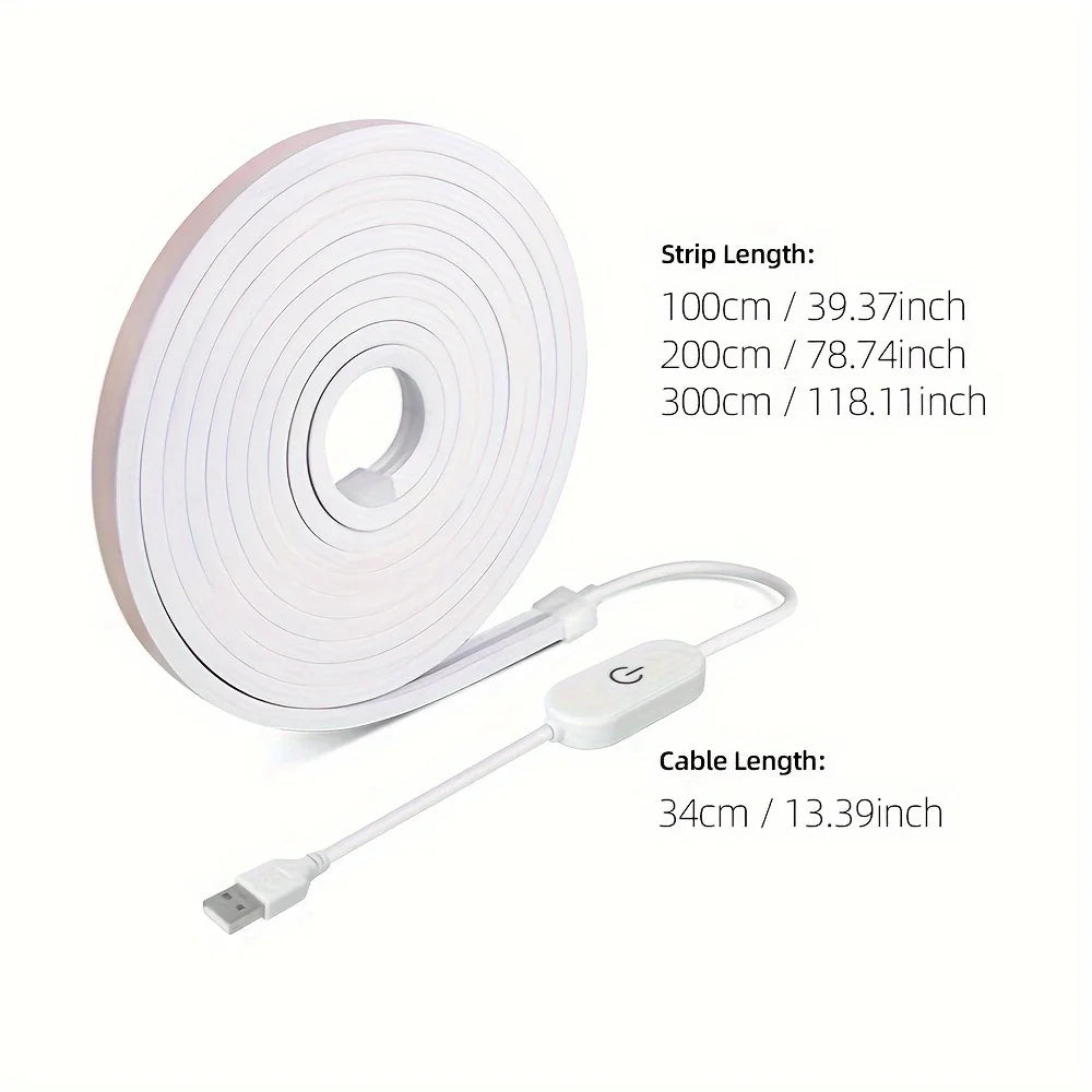 Fita de LED Neon USB DC 5V com Sensor de Toque Regulável, Fita de Silicone Flexível à Prova d'Água para Decoração de Ambientes Externos