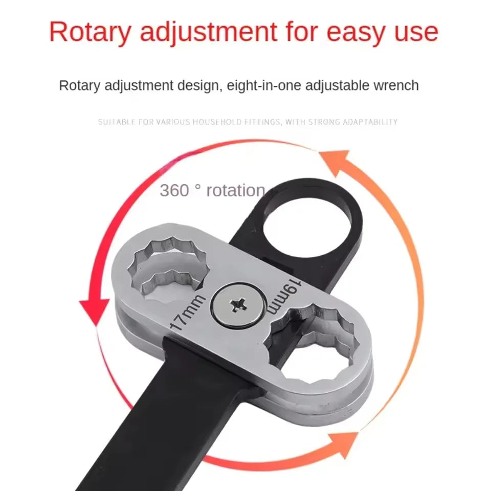 ‌ 360 °   Chave ajustável rotativa 8 em 1 com extremidades hexagonais/abertas duplas – Aperto ergonômico para uso profissional automotivo e industrial ‌