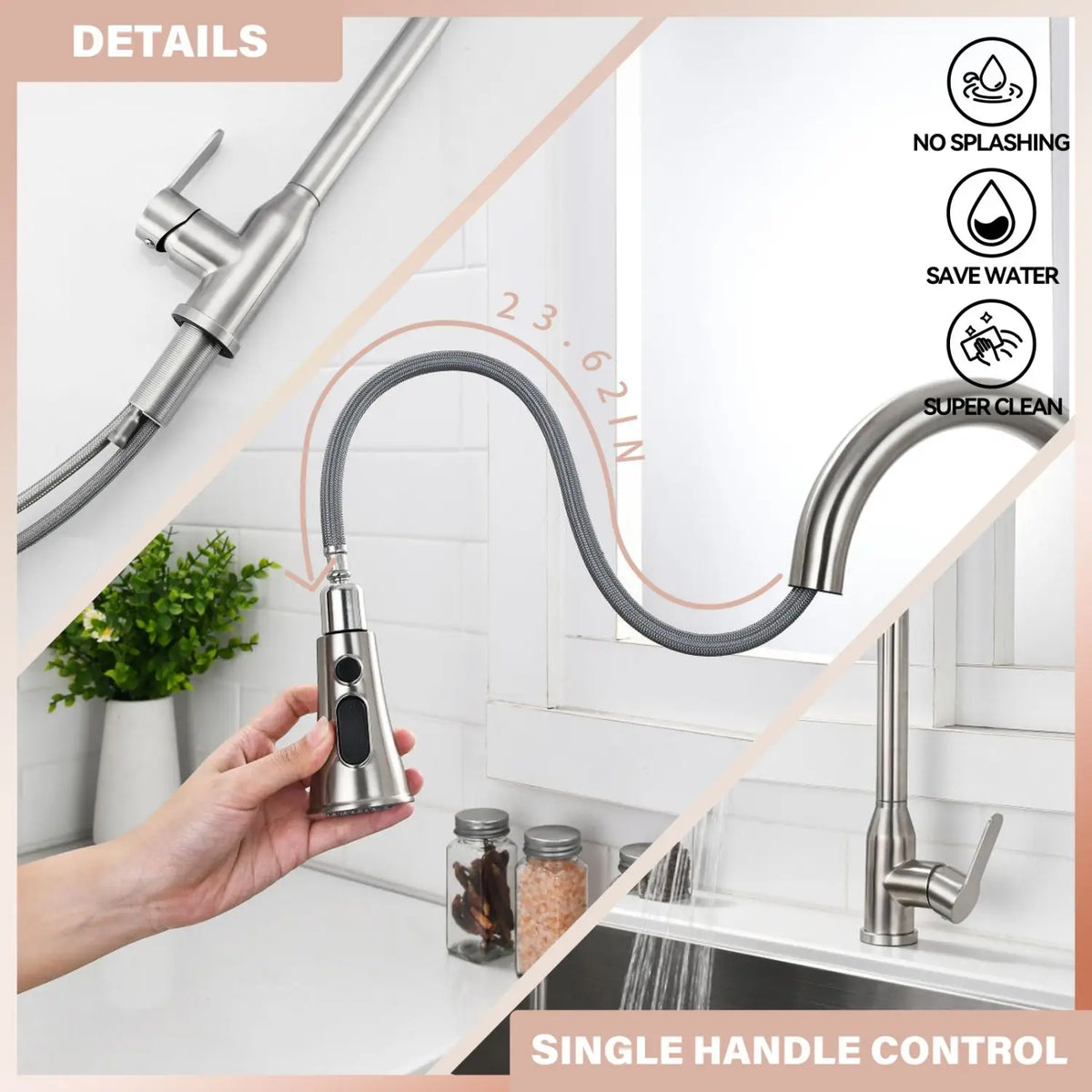 High Arc Single Handle Stainless Steel Brushed Nickel Kitchen Faucet with Pull Down Sprayer