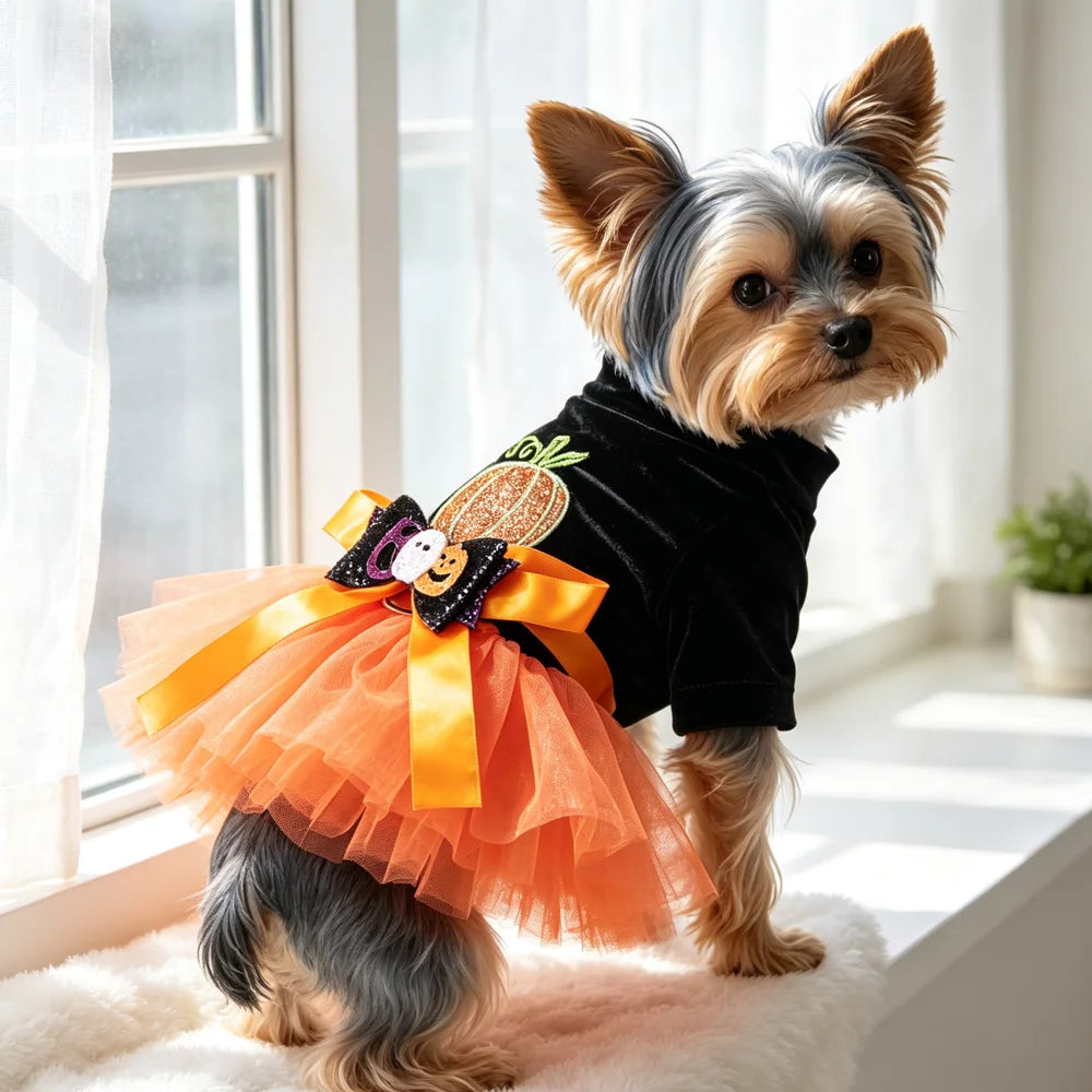 Fantasias de Halloween para Cães: Vestido Elegante para Pets com Saia Tutu – Colete para Cadelas de Outono/Inverno, para Poodles e Raças Pequenas, Gatos