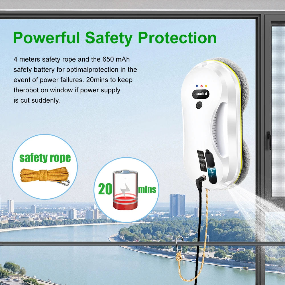 Robô de Limpeza Automático para Janelas PuRuiKai, Com Sistema Inteligente de Detecção de Bordas, Limpador de Vidros Robótico
