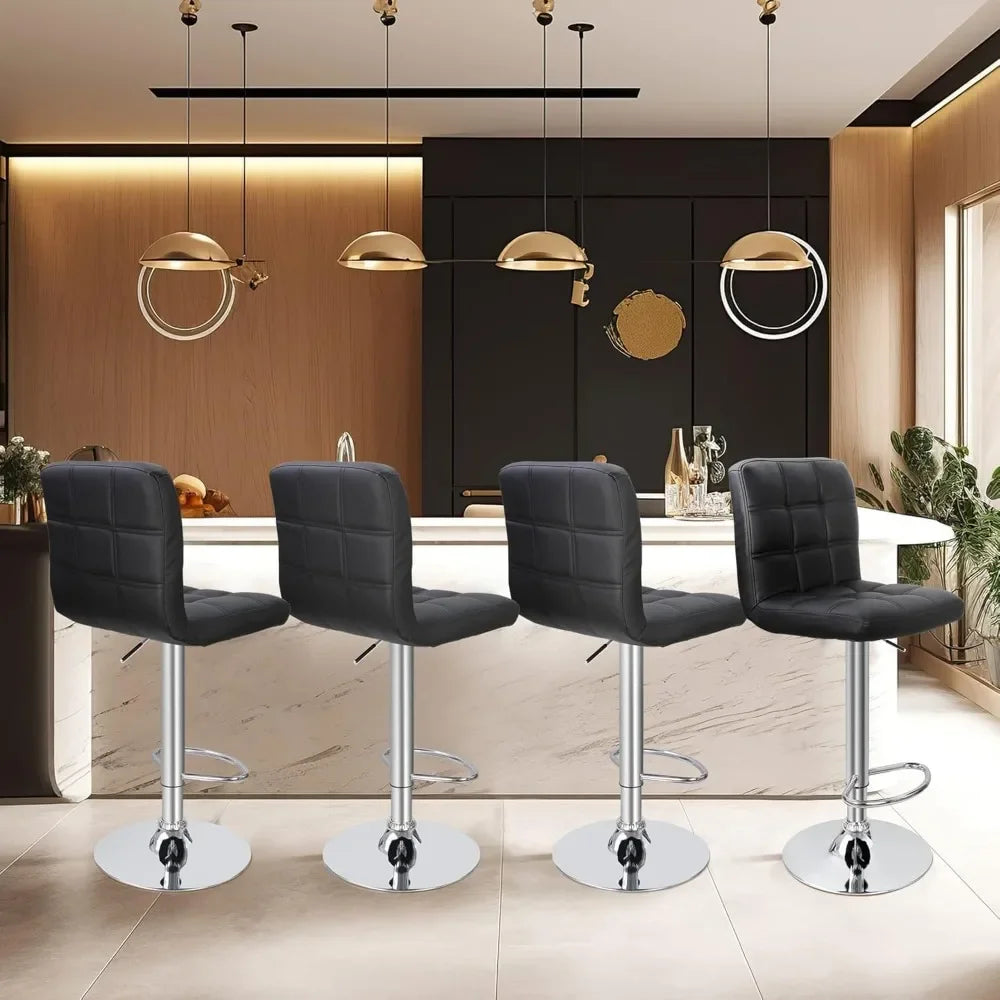 Conjunto de 4 Banquetas Giratórias Ajustáveis, Banquetas Modernas de Couro PU para Cozinha, Banqueta com Encosto Quadrado Personalizada