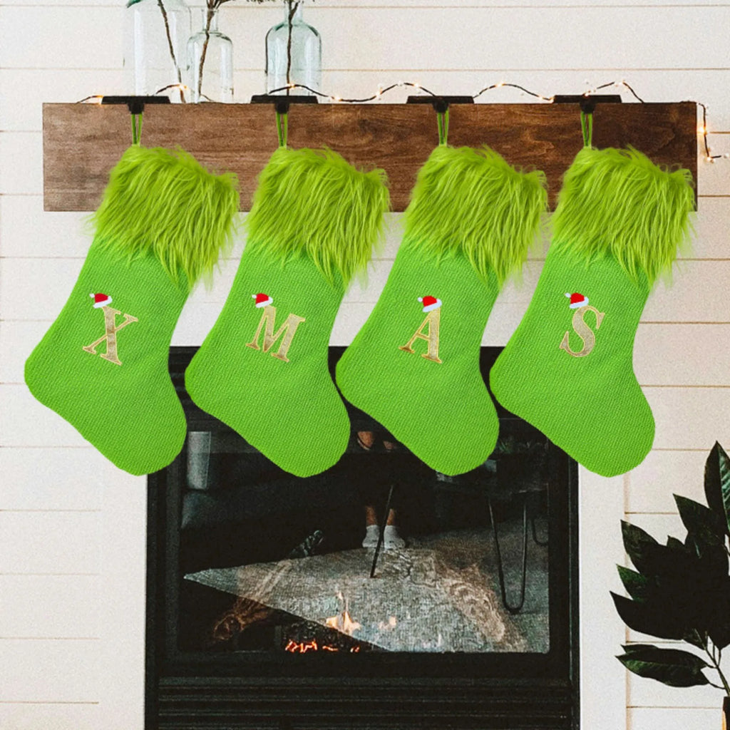 Decoração de natal meias decoração para casa local decoração de natal suprimentos grandes meias de alfabeto de malha