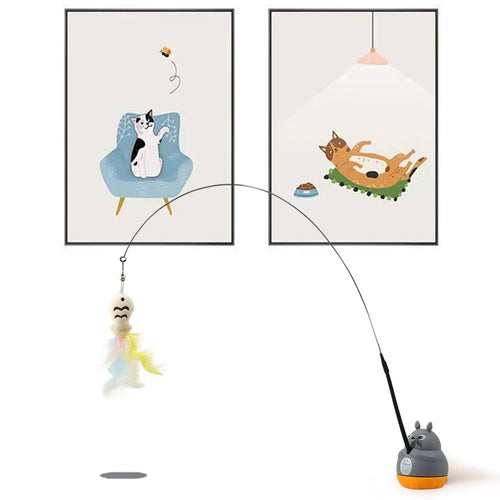 1pc animal de estimação pequeno gato pesca e gato provocando vara rotação de 360 graus com sinos de penas e fio de aço gato provocando vara Kasa & Pet
