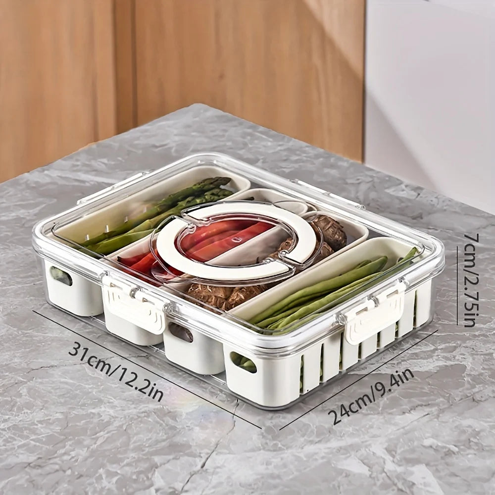 Caixa Organizadora de Lanches com 4/8 Divisórias, Tábua de Charcutaria Portátil para Viagem com Tampa, Caixa de Armazenamento de Alimentos para Geladeira, Organizador de Lanches