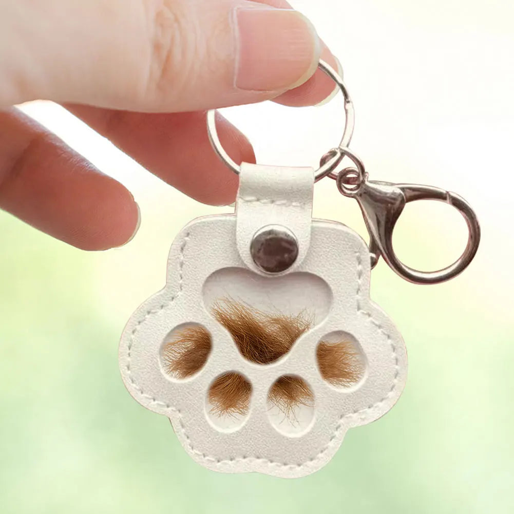 Adorável impressão de pata chaveiros comemorativos saco de armazenamento de pêlos de animais de estimação chaveiro gato cão recipiente de pele pingente para amantes de animais de estimação