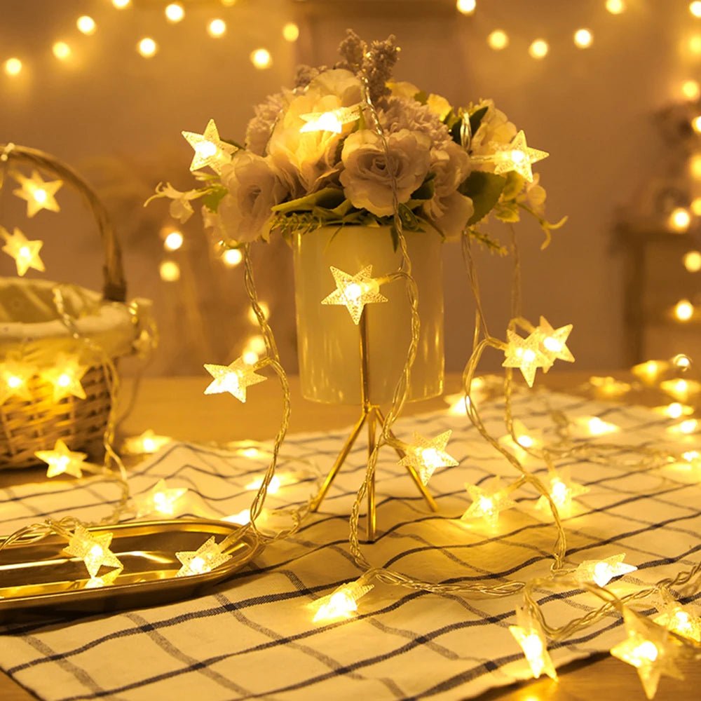 Led estrela luzes de fadas ao ar livre luzes corrente guirlanda lâmpada luzes da corda festa casa casamento terraço jardim decoração natal