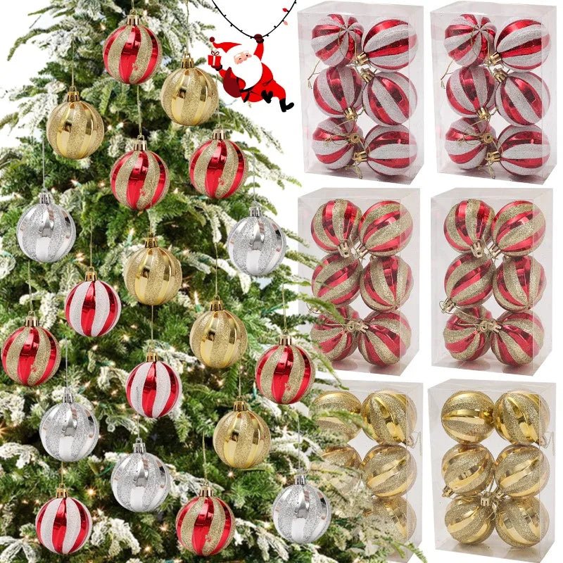Bolas de Glitter de Natal 24/6x, Enfeites para Árvore de Natal, Bolas Pendentes para Árvore de Natal, Presente de Ano Novo, Decoração para Festa em Casa