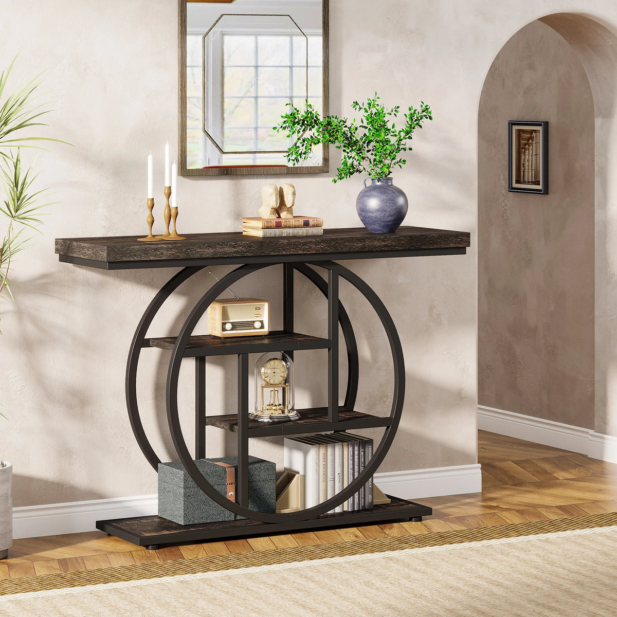 Industrial Entryway Console Mesa para Sala de Estar, Foyer Corredor Mesa para Entrada, 4-Tier Mesa, 41,3"