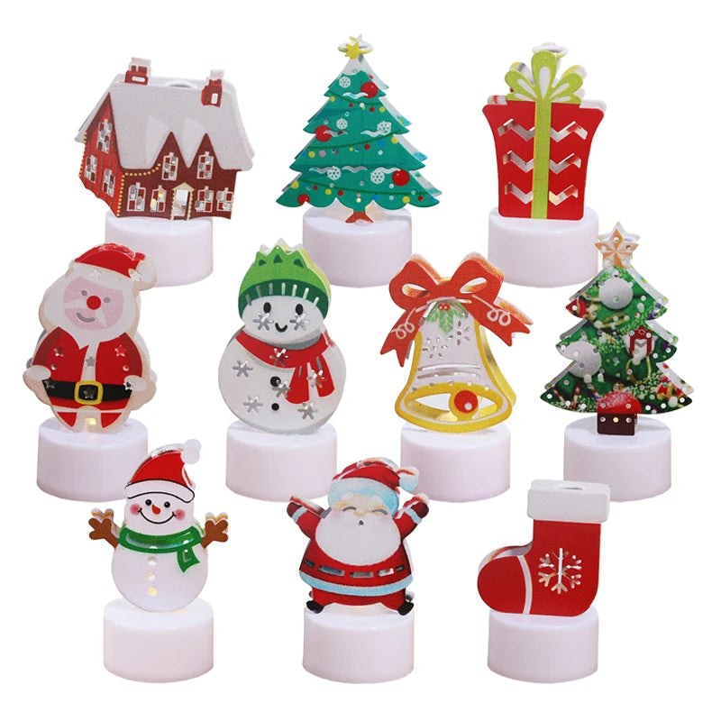 LED Christmas Candle Lamp Decorações, pequena Santa, boneco de neve, árvore de Natal, Holiday Night Lights, Home Party, Jardim