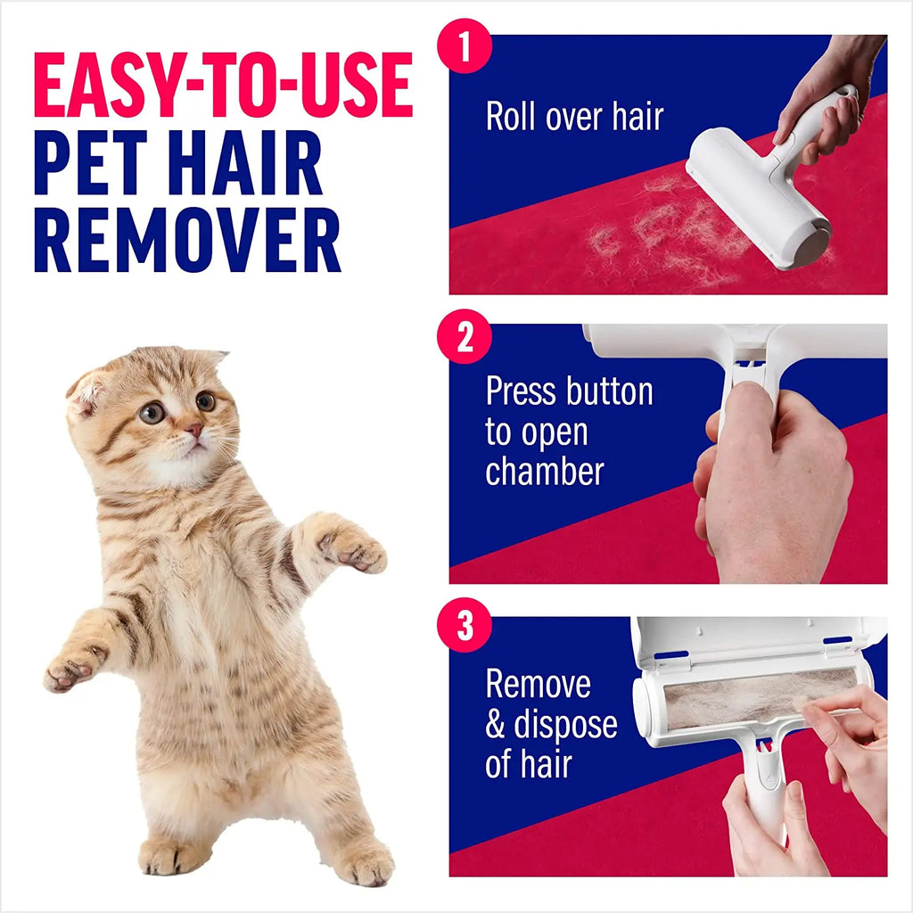 Rolo removedor de pêlos de animais de estimação-removedor de pele de cachorro e gato com base autolimpante-ferramenta eficiente de remoção de pêlos de animais-perfeito para móveis