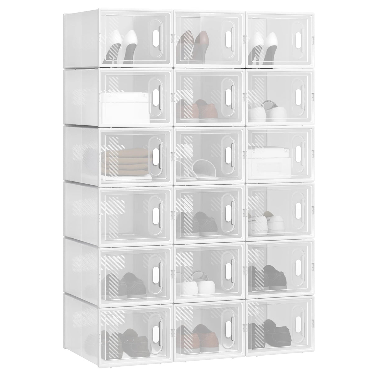 WOLTU 8/12/18PCS Caixas de sapato empilháveis Modular DIY Sapateira Cubos de sapato dobráveis de plástico transparente para corredor sala de estar