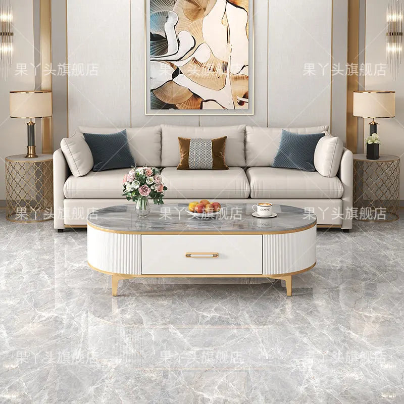 Mesa de Jantar, Mesa de Centro para Escrita e Café, Gavetas Móveis, Mesa Lateral de Luxo com Armazenamento para Sala de Estar, Mesa Auxiliar Moderna, Móveis Modernos