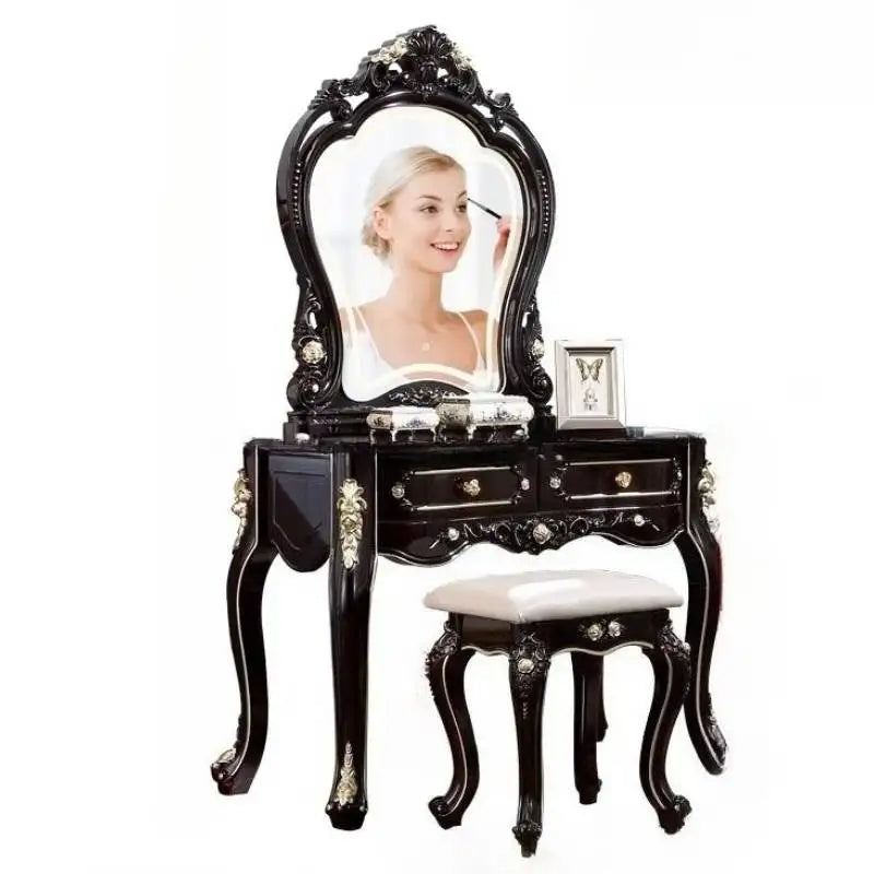 European Decor Makeup Vanity Desk Wooden Drawer White Black Makeup Vanity Desk Mirror Corner Komody Master Bedroom Furniture