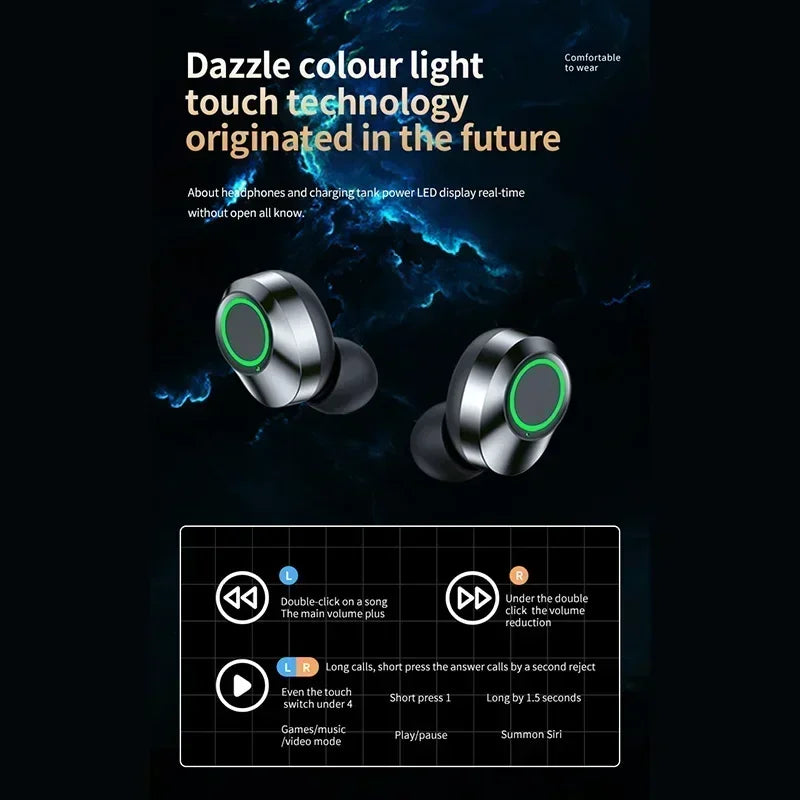 Auriculares Bluetooth 5.4 sem fios, design semi-in-ear, bateria de longa duração com microfone e visor, ideais para estilos de vida ativos