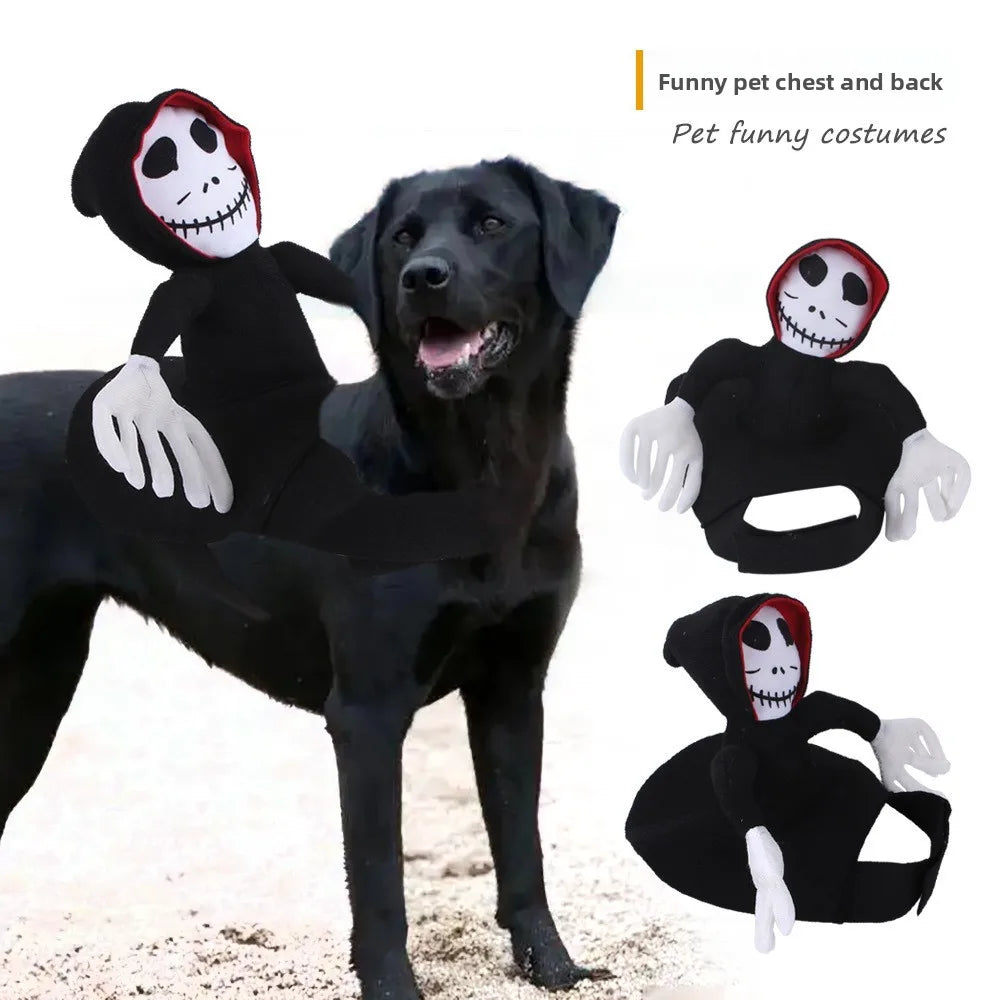 Halloween animal de estimação cosplay traje assustador boneca equitação roupa cão gato   Traje de Halloween para animais de estimação assustador vestir-se colete para cachorro de festa