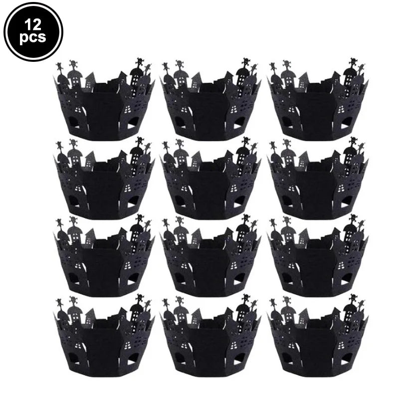 Halloween cupcake toppers assustador fantasma crânio abóbora bolo festa decoração aranha web cupcake envoltório festa de halloween decoração suprimentos - Kasa & Pet