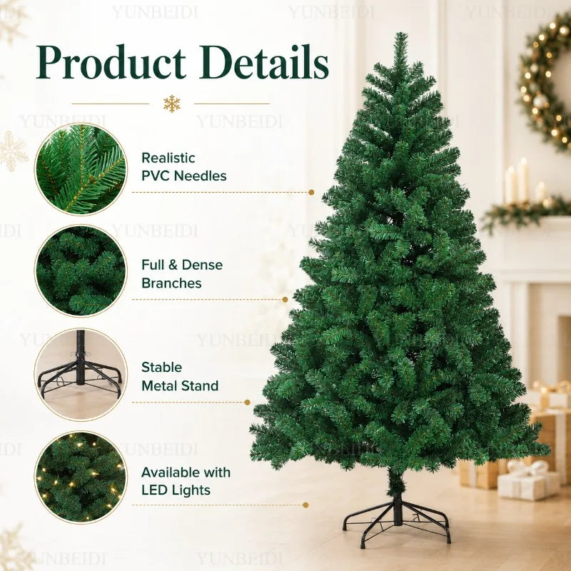 Árvore de Natal Artificial Grande em PVC com Luzes LED, de 120cm a 300cm, Decoração para Festa de Natal e Ano Novo em Família