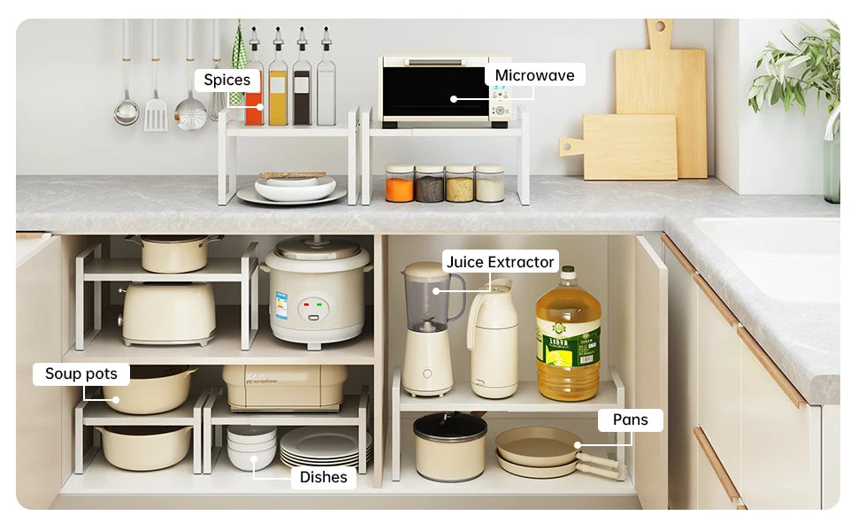 Prateleira de Armazenamento para Cozinha sob a Pia, Prateleira em Camadas para Armário, Bancada, Armário Extensível, Suporte para Louças para Casa