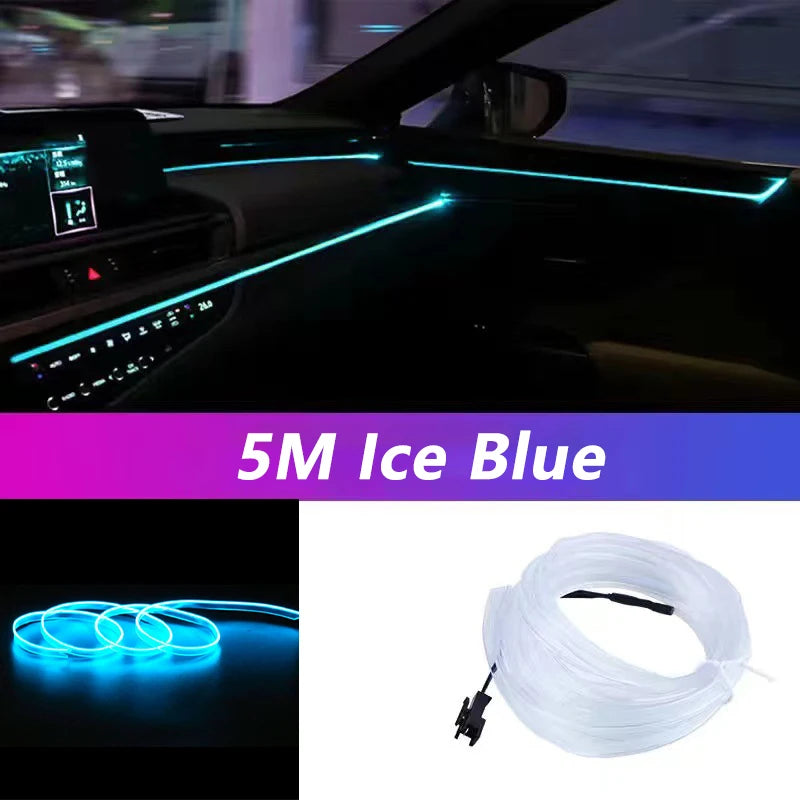 Carro Interior LED Strip Light, Neon EL Fiação, Lâmpada Decorativa para Auto, Luz Ambiente Flexível, Diodo de Festa Atmosfera, USB, 5m Kasa & Pet
