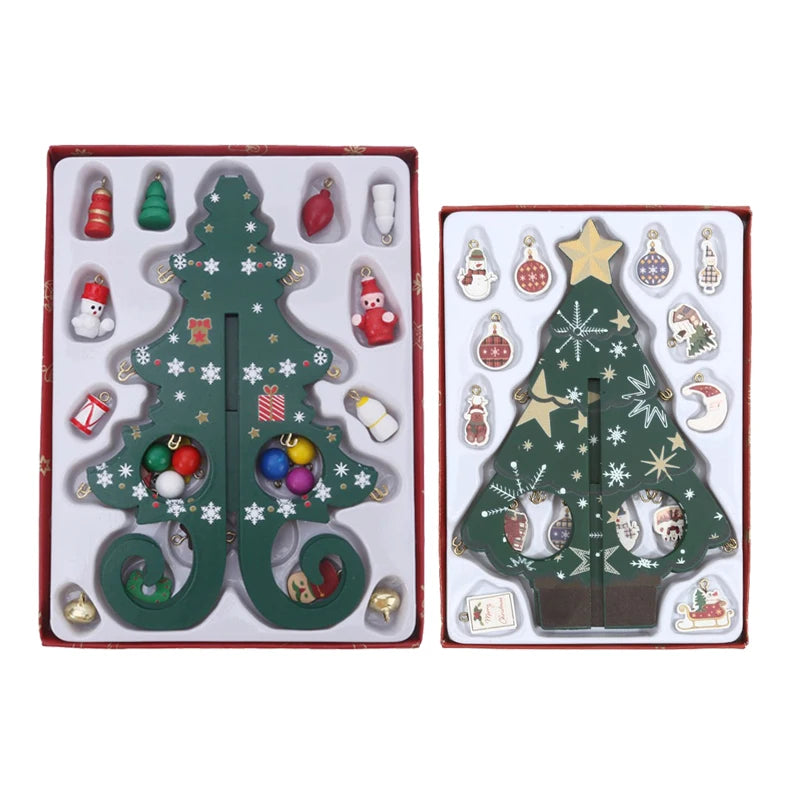 Árvore de natal infantil artesanal diy estéreo de madeira layout de cena de árvore de natal decorações de natal ornamentos 17 19cm de altura